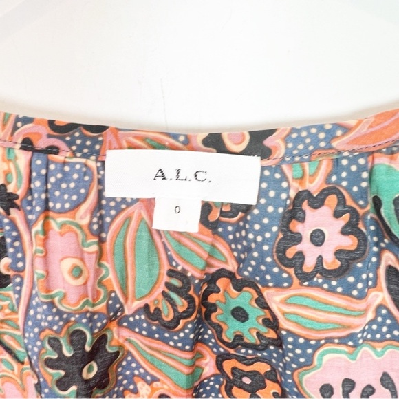 A.L.C. PORTIA ORANGE BOHO PRINT SQUARE NECKLINE SLEEVELESS SHIRT WOMENS SZ 0 - Picture 6 of 9